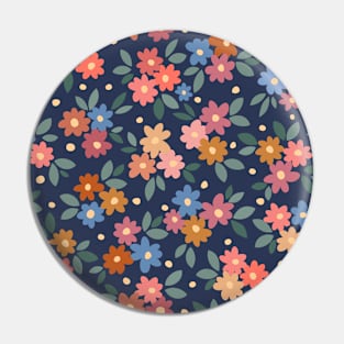 AFP22-02-ai Daisy field with leaves and polka dots oranges and blues on navy-blue -02 Pin