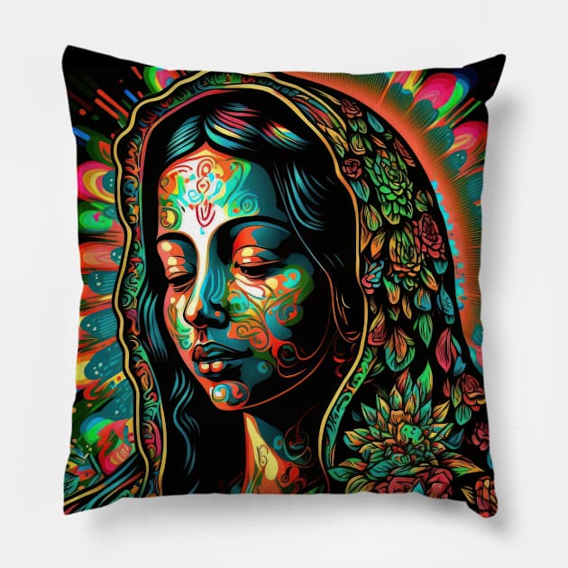 Our Lady of Guadalupe Pillow by Phatpuppy Art