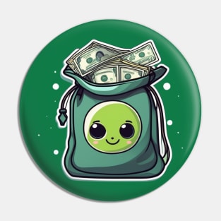 Cute alien on bag full of money Pin