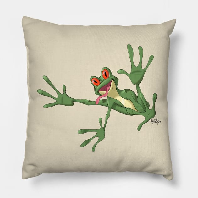 Frog Leaping Pillow by Tony Morgan