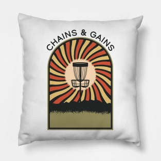 Chains & Gains | Disc Golf Vintage Retro Arch Mountains Pillow