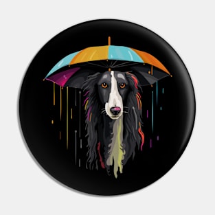 Borzoi Rainy Day With Umbrella Pin