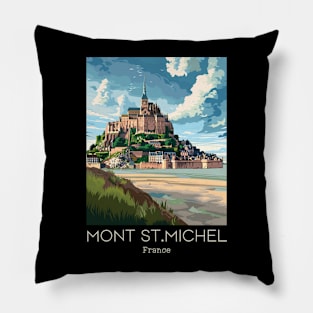 A Vintage Travel Illustration of Mont Saint Michel - France Pillow