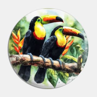 Watercolor Style Colorful Toucan Birds Pin