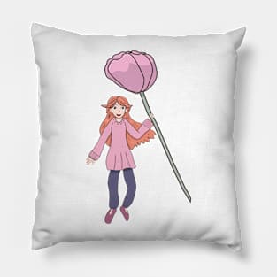 Girl Flying with Flower Pillow