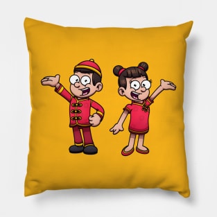 Chinese Boy And Girl Wearing Traditional Clothes Pillow