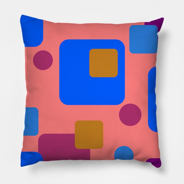 Retro Abstract Dream Space Blue MAgenta Orange on Deep Blush Pillow by ArtticArlo