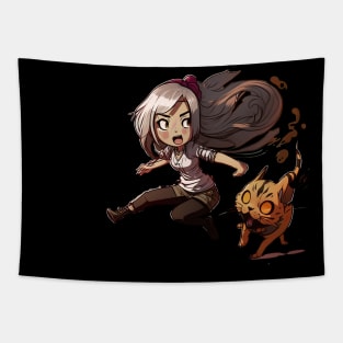 Chibi Girl and Her Cat (no background) Tapestry