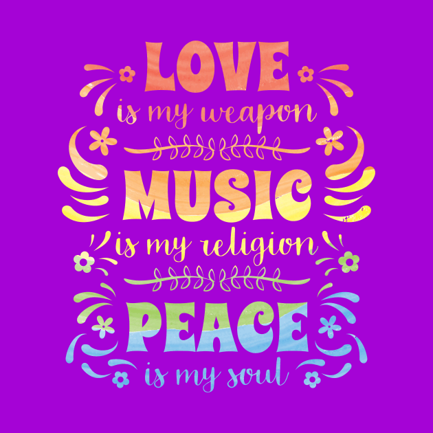 Hippie T-Shirt: Love, Music & Peace by loltshirts