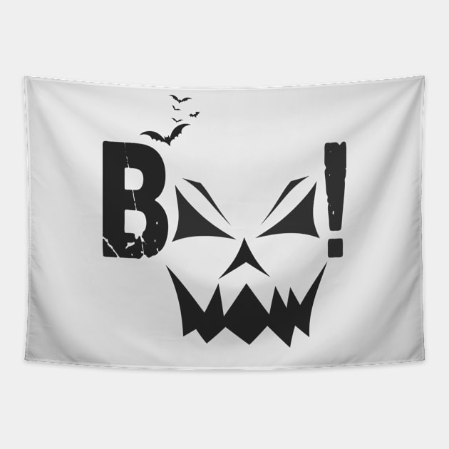 BOO Pumpkin Face Crazy Halloween Pumpkin Jack-O Lantern - Toothy Grin - Scary Glow Smile Tapestry by BicycleStuff