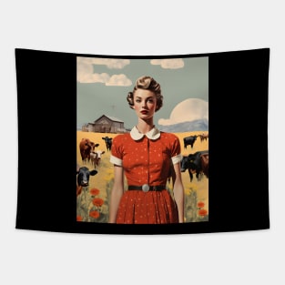 Vintage Farm Girl Pin Up Collage - Retro Chic Art Print Tapestry