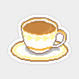 Chai Tea Cup with Saucer Pixel Art (with outline) Magnet