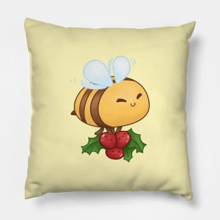 Hap Bee Holiday Cute Bee Carrying Christmas Berry Pillow