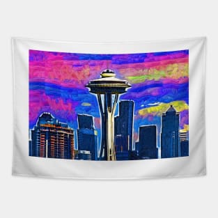 Space Needle Colorful Sky Tapestry