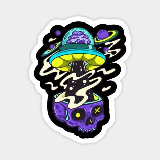 ufo and skull illustration Magnet