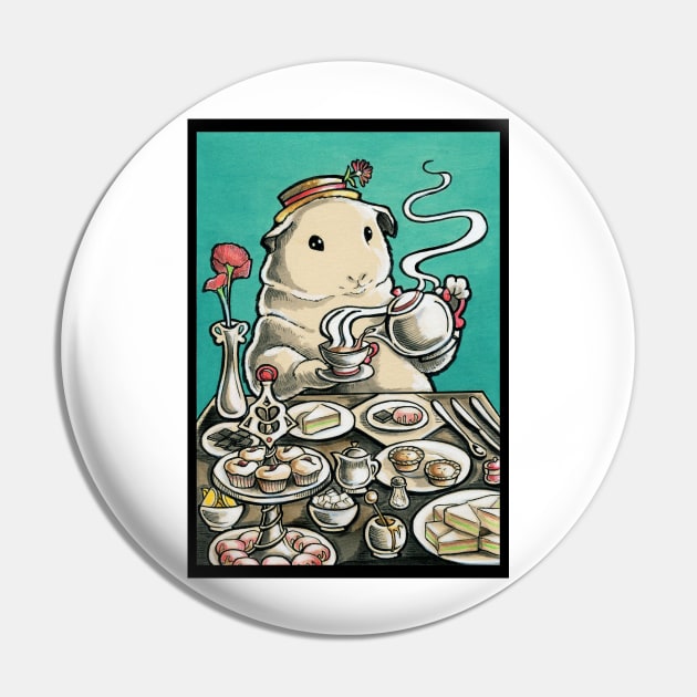 Guinea Pig Tea Party Pin by Nat Ewert Art