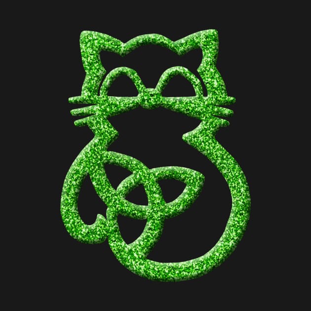 Faux Green Glitter Trinity Knot Celtic Cat by Atteestude