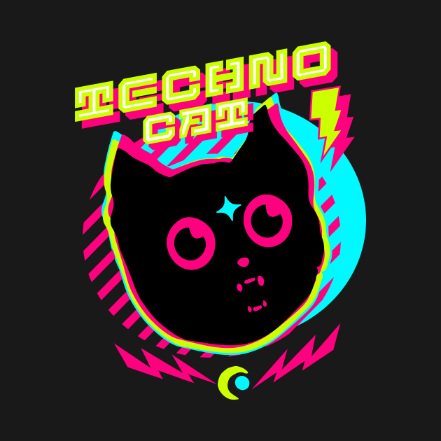 TECHNO - TECHNO CAT (lime/pink/blue) by DISCOTHREADZ 