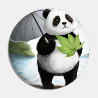 Panda with Leaf Umbrella Pin