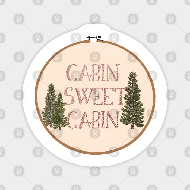 Cabin Sweet Cabin Embroidery Hoop Magnet by JuneNostalgia