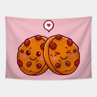 Cute Cookies With Milk Cartoon Tapestry