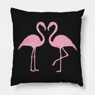 Light Pink Faux Glitter Flamingos Silhouette Pillow