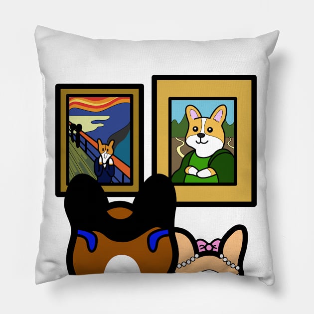 Corgi at the Museum Pillow by CarthyDesigns