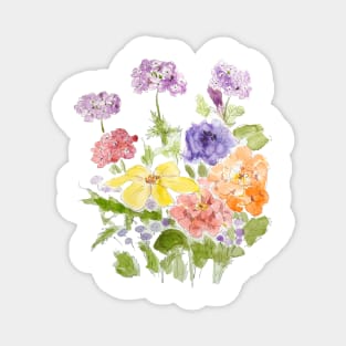 marigold verbena and petunia ink and watercolor Magnet