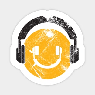 Happy Face Headphones Distressed Style Magnet