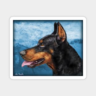 Gorgeous Doberman Painting on Blue Background Magnet