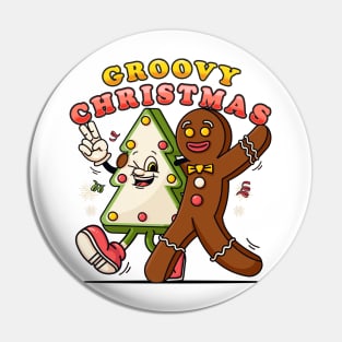 Groovy Christmas, Gingerbread Men and pine tree cookie characters walk together Pin