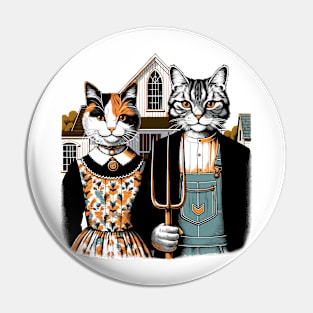 Retro American Gothic Cat Mom Cat Dad Gifts Funny Cat Pin