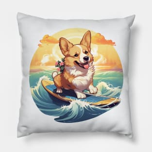 Surfing Hawaiian Corgi Pillow