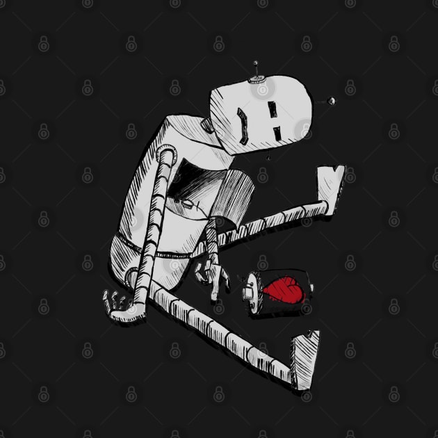 Poor Robot lost his heart, Somber, heartless, Empathy T-Shirt by Art from the Machine