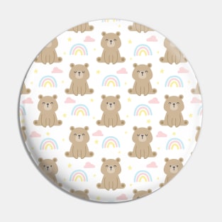 Adorable Brown Teddy Bears And Rainbows Pattern Pin