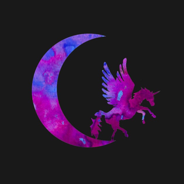 Purple Crescent Moon and Unicorn by ZeichenbloQ