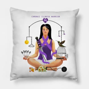 The Chronic Illness Warrior (Purple + Text Version) Pillow