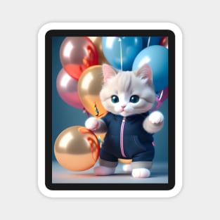 Cat with Balloons - Modern Digital Art Magnet