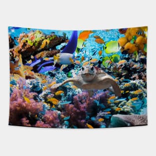 Ocean Dolphin Shark Turtle Coral Sea Fish Orca Whale Reef Tapestry