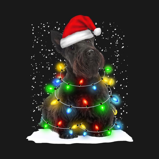 Scottish Terrier Christmas Santa Hat Xmas Tree Color Lights by Ripke Jesus