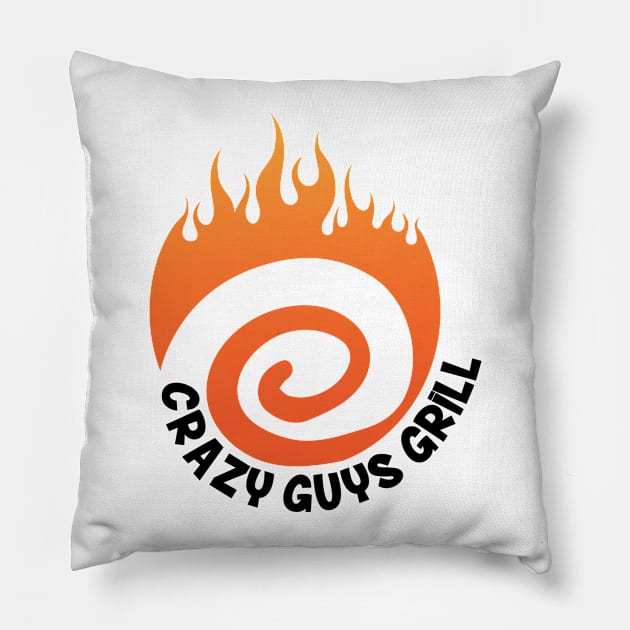 Crazy Guys Grill Flame Black Pillow by radbadchad