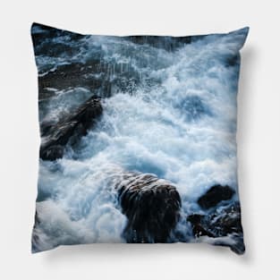 A breaking surge of sea water over rocks, Isle of Skye, Scotland Pillow