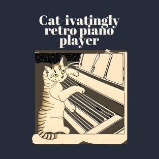 Retro Cat Piano Player T-Shirt