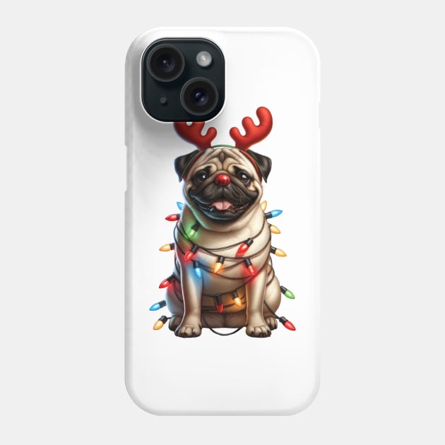 Christmas Red Nose Pug Dog Phone Case by Chromatic Fusion Studio