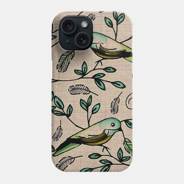 Painted Bunting Scroll Greens Phone Case by FranBail