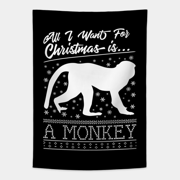 All I Want For Christmas Is A Monkey Knit Pattern Tapestry by Rebus28