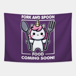 Fork And Spoon Food Coming Soon: Funny Unicorn Tapestry