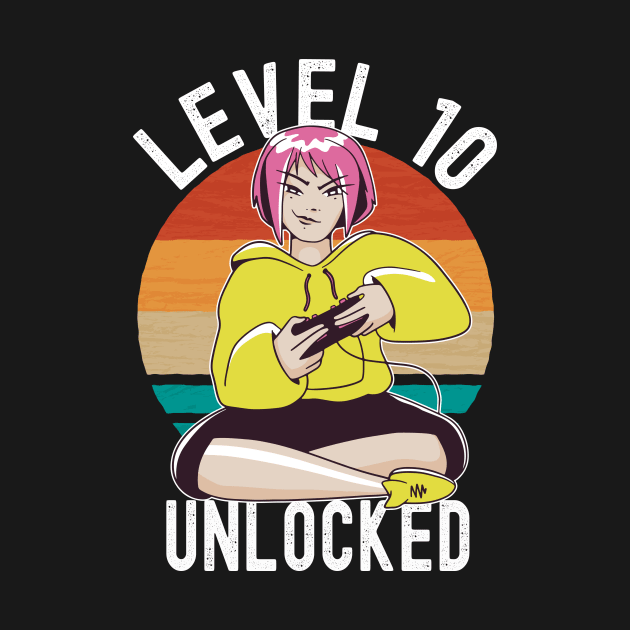 Level 10 Unlocked Girls Loves Anime Gamer 10th Birthday Girl by Ramadangonim