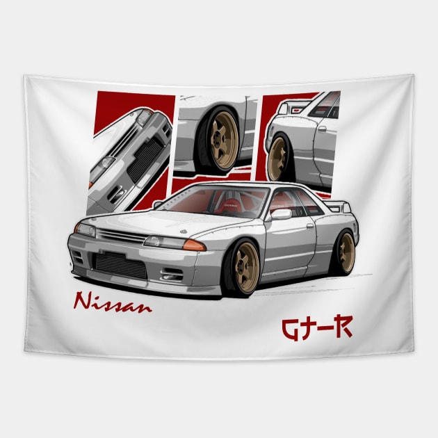 Nissan Skyline R32, JDM Car Tapestry by T-JD