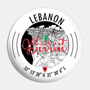 Beirut LEBANON Road Map Art - Earth Tones Pin